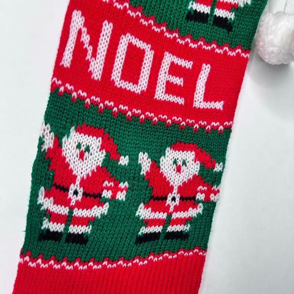Vintage Knit Long Christmas Stocking 23" NOEL White Pom Poms - Picture 4 of 6